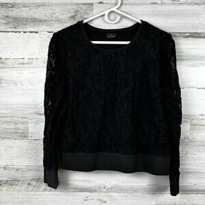 Worthington Womens black Cotton Lace Lined Blouse no size long sleeve top dress